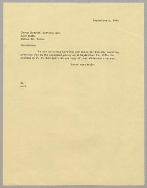 Primary view of object titled '[Letter from A. H. Blackshear, Jr. to Group Hospital Service, Inc., September 6, 1956]'.