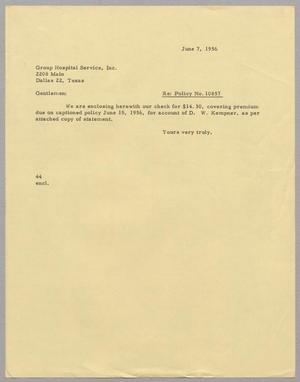 [Letter from A. H. Blackshear, Jr. to Group Hospital Service, Inc., June 7, 1956]