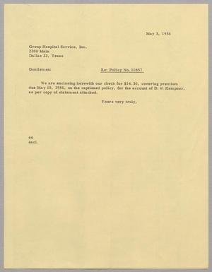 [Letter from A. H. Blackshear, Jr. to Group Hospital Service, Inc., May 3, 1956]
