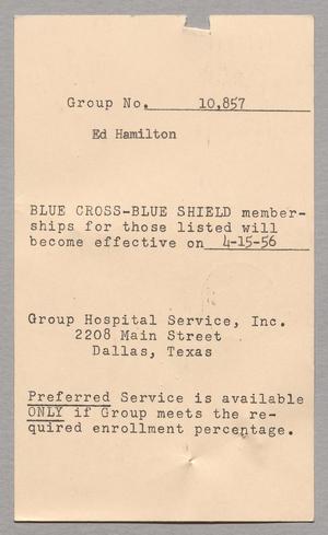 [Postcard from Group Hospital Service, Inc. to D. W. Kempner, March 16, 1956]