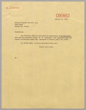 [Letter from A. H. Blackshear, Jr. to Group Hospital Service, Inc., March 14, 1956]