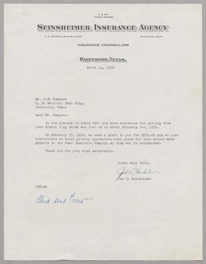 [Letter from Joe C. Blackshear to Mr. D. W. Kempner, March 14, 1956]