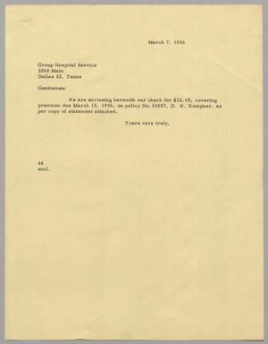 [Letter from A. H. Blackshear, Jr. to Group Hospital Service, March 7, 1956]