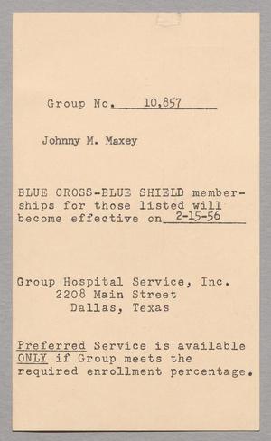 [Postcard from Group Hospital Service, Inc. to D. W. Kempner, January 9, 1956]