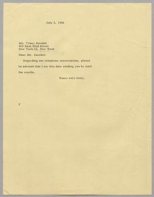 [Letter from Lorraine H. Haglund to Mr. Tracy Jaeckel, July 5, 1956]