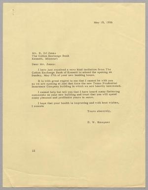 [Letter from D. W. Kempner to Mr. R. Irl Jones, May 19, 1956]
