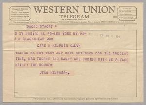 [Telegram from Jeane Kempner to A. H. Blackshear, October 25, 1956]