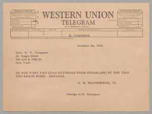 [Telegram from A. H. Blackshear, Jr. to Jeane Kempner, October 24, 1956]