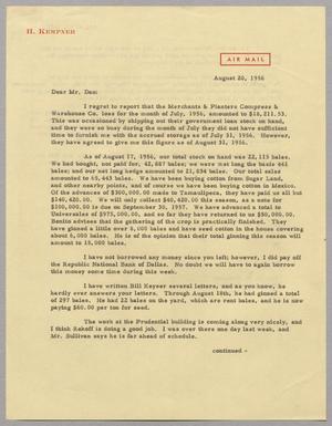 Primary view of object titled '[Letter from A. H. Blackshear, Jr. to Mr. D. W. Kempner, August 20, 1956]'.