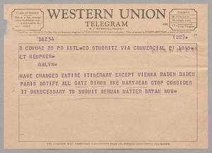 [Telegram to Kempner, August 21, 1956]