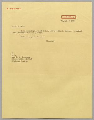 [Letter from A. H. Blackshear, Jr. to Mr. D. W. Kempner, August 15, 1956]