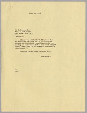 [Letter from Daniel W. Kempner to M. Lehmann, April 10, 1956]