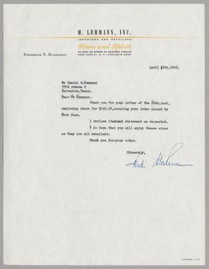 [Letter from Frederick T. Blakeman, April 16, 1956]