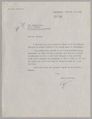 [Letter from Dr. Alex Lifschütz to Daniel W. Kempner, February 21, 1956]