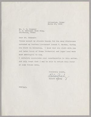 [Letter from Robert N. Mackey to Isaac H. Kempner, March 20, 1956]