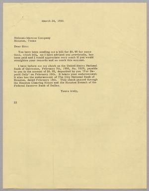 [Letter from Jeane Bertig Kempner to Neiman-Marcus, March 24, 1956]