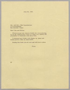 Primary view of object titled '[Letter from Daniel W. Kempner to Dan and Gloria Oppenheimer, June 20, 1956]'.