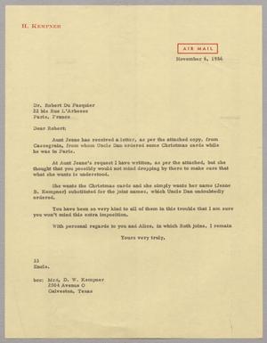 [Letter from Harris Leon Kempner to Robert Du Pasquier, November 6, 1956]