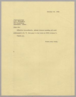 Primary view of object titled '[Letter from Jeane B. Kempner to the Postmaster, October 26, 1956]'.