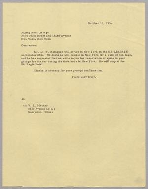 [Letter A. H. Blackshear Jr. to Piping Rock Garage, October 10, 1956]