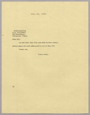 [Letter from Daniel W. Kempner to the Postmaster, July 26, 1956]