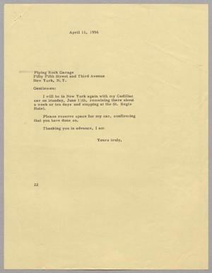 [Letter from Daniel W. Kempner to Piping Rock Garage, April 11, 1956]