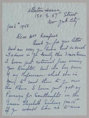 [Letter from Nellie M. Mannings to Jeane Bertig Kempner, January 6, 1955]