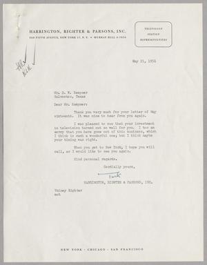 [Letter from Harrington, Righter & Parsons to Daniel W. Kempner, May 21, 1956]