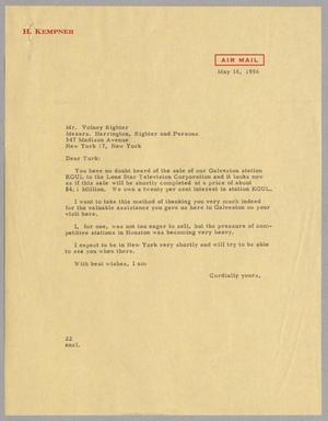 [Letter from Daniel W. Kempner to Volney Righter, May 16, 1956]