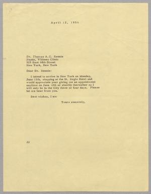 [Letter from Daniel W. Kempner to Dr. Thomas A. C. Rennie, April 12, 1956]