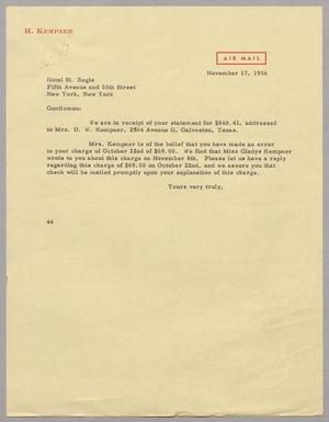 [Letter from A. H. Blackshear Jr. to The St. Regis Hotel, November 17, 1956]