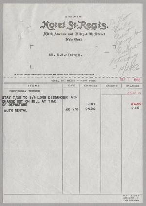 [Invoice for Balance Due to Hotel St. Regis., September 1956]
