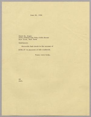 [Letter from Daniel W. Kempner to the St. Regis Hotel, June 26, 1956]