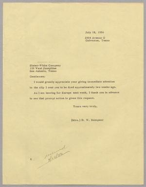 [Letter from Jeane Bertig Kempner to Slater-White Company, July 18, 1956]