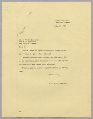 [Letter from Jeane Bertig Kempner to Slater-White Company, July 12, 1956]