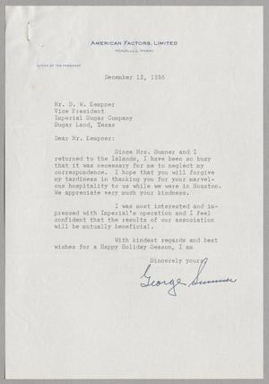 [Letter from George Sumner to Daniel W. Kempner, December 12, 1956]