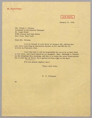 [Letter from Daniel W. Kempner to Frank J. Greene, January 11, 1956]