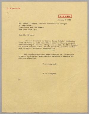 [Letter from Daniel W. Kempner to Frank J. Greene, January 3, 1956]