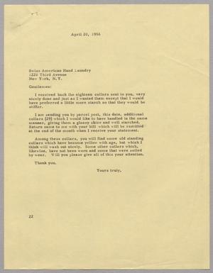 [Letter from D. W. Kempner to Swiss American Hand Laundry, April 20, 1956]