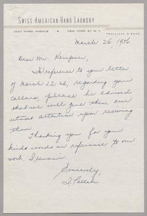 [Letter from Mrs. I. Pollak to Jeane Bertig Kempner, March 26, 1956]
