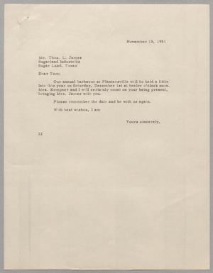 [Letter from D. W. Kempner to Thomas L. James, November 13, 1951]