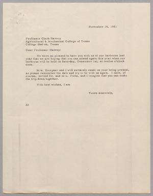 [Letter from D. W. Kempner to Clark Harvey, November 14, 1951]