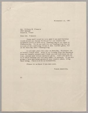 [Letter from Daniel W. Kempner to William H. Francis, November 12, 1951]
