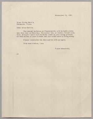 [Letter from D. W. Kempner to Eloise Harris, November 13, 1951]