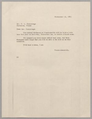 [Letter from D. W. Kempner to C. L. Cummings, November 13, 1951]