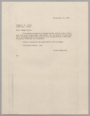 [Letter from D. W. Kempner to S. A. Jones, November 13, 1951]