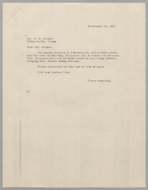 [Letter from D. W. Kempner to O. E. Keyser, November 13, 1951]
