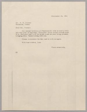 [Letter from Daniel W. Kempner to H. R. Turner, November 13, 1951]