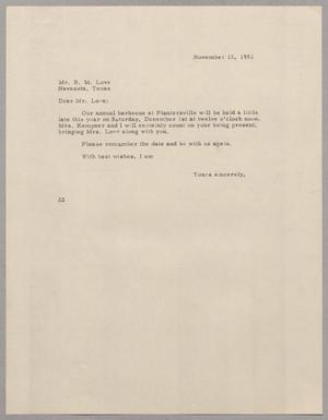 [Letter from D. W. Kempner to R. M. Love, November 13, 1951]