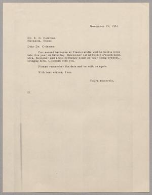 [Letter from D. W. Kempner to S. D. Coleman, November 13, 1951]